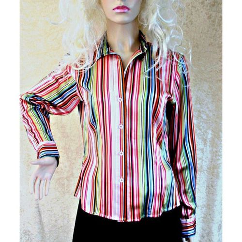 Designer Striped Silk Shirt Size 10 12 New With Tag