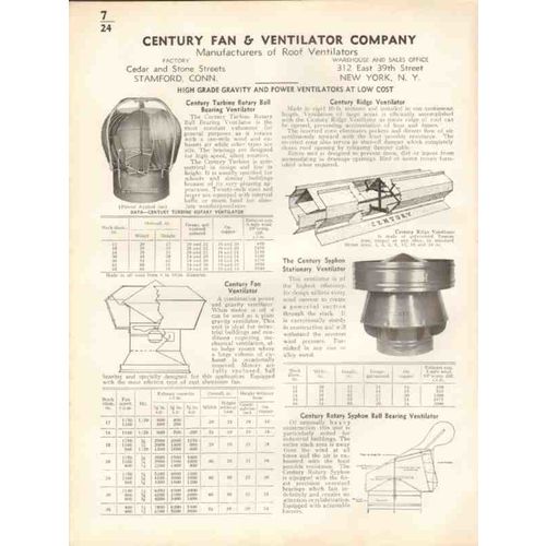 century fan ventilator company 1938 gravity power vintage catalog