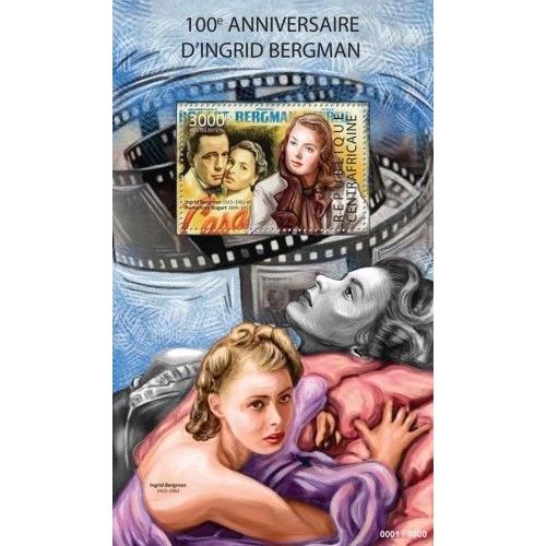 CENTRAL AFRICA 2015 SHEET MNH INGRID BERGMAN CINEMA ACTRESSES 2A