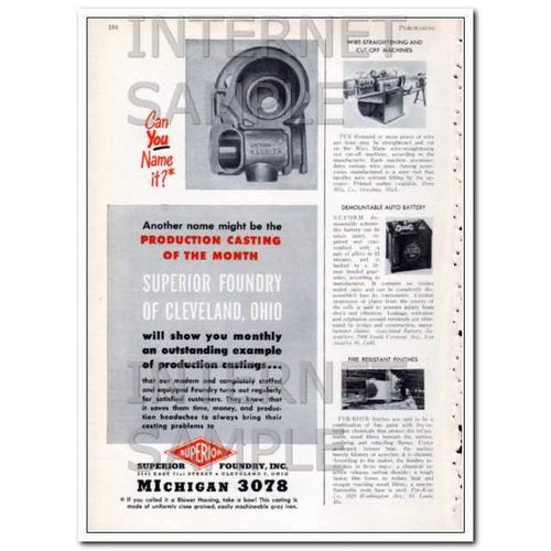 SUPERIOR FOUNDRY INC 1948 blower housing production casting vintage ad