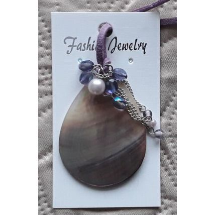 Glass and bead pendant necklace. Purple velvet 18" necklace