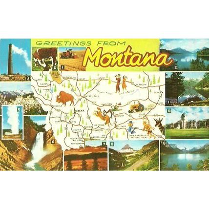United States MONTANA Map Postcard (Billinge C9006)
