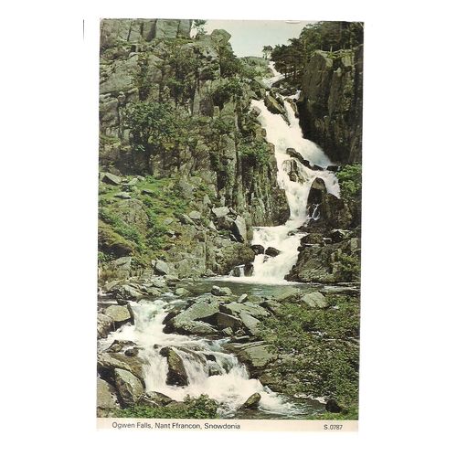OGWEN FALLS, NANT FFRANCON, SNOWDONIA used postcard by Dennis 1980 postmark #