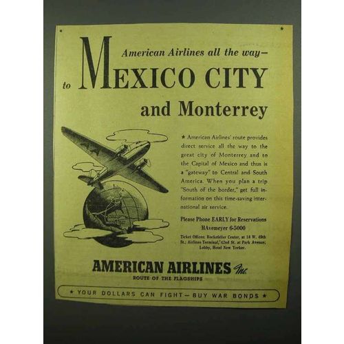 1942 American Airlines Ad - Mexico City and Monterrey!