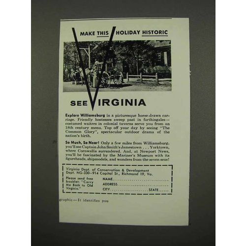1957 Virginia Tourism Ad - Make This Holiday Historic