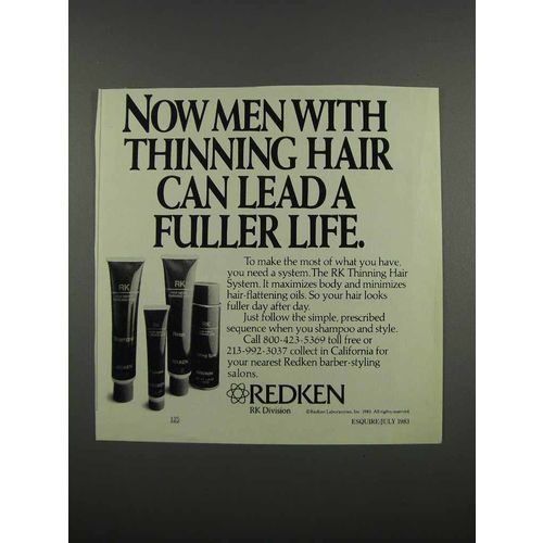 1983 Redken RK Thinning Hair System Ad - Fuller Life