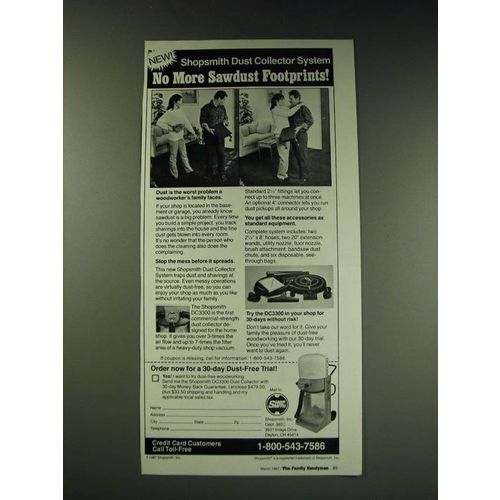 1987 Shopsmith DC3300 Dust Collector Ad - No Sawdust Footprints