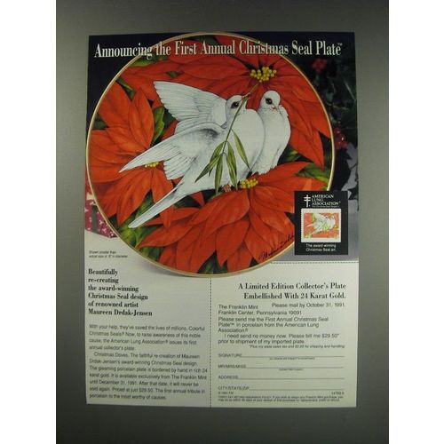 1991 The Franklin Mint Ad - First Annual Christmas Sea Plate