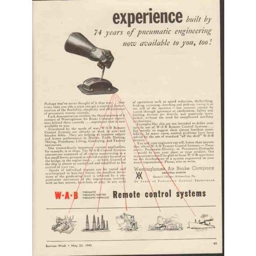 WESTINGHOUSE AIR BRAKE COMPANY 1943 Experience pneumatic vintage ad