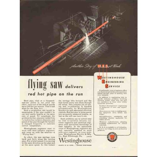 WESTINGHOUSE ELECTRIC MFG CO 1943 flying saw steel pipe WW2 vintage ad