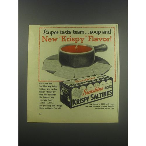 1957 Sunshine Krispy Saltines Crackers Ad - Super taste team