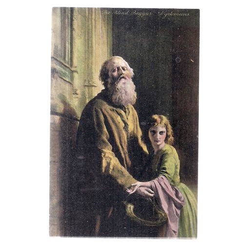 THE BLIND BEGGAR painting by J L Dyckmans unused antique postcard by Valentine #