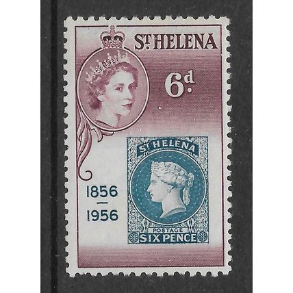 ST HELENA 1956 STAMP CENTENARY 6d PRUSSIAN BLUE & PURPLE SG 168 M MINT