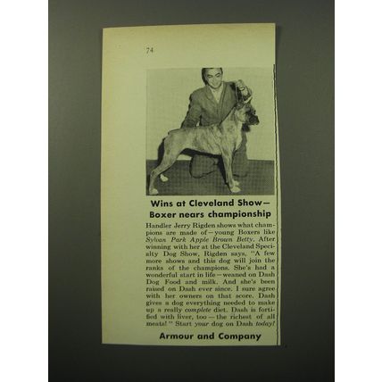 1950 Armour and Company Dash Dog Food Ad - Wins at Cleveland show - Boxer