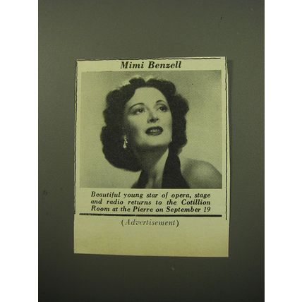 1950 Hotel Pierre Cotillion Room Ad - Mimi Benzell