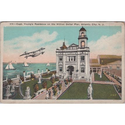 ZAYIX Postcard Capt Young's Residence Biplane Sailboat Million $ Pier 090222PC45