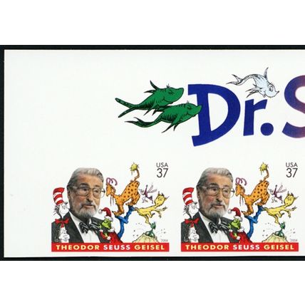 3835a, RARE Imperforate Error Pair of Four Dr. Seuss Stamps - Stuart Katz