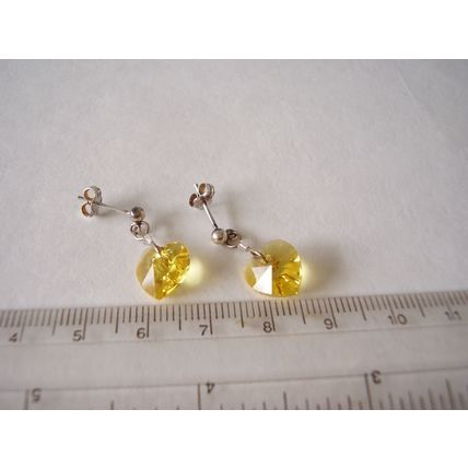 Earrings 925 Swarovski Austrian Crystal Yellow Heart Drop Faceted Pierced Drops