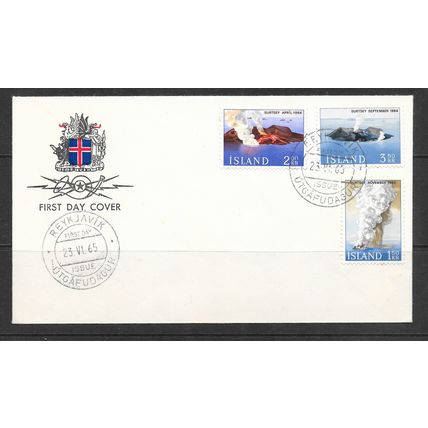 ICELAND 1965 COVER VOLCANOES ERUPTIONS PMK FDI CREST ARMS POST HORN