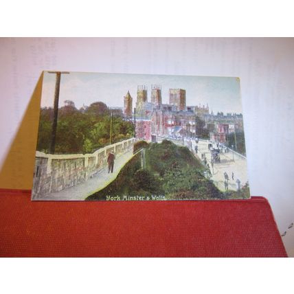 YORK MINSTER AND WALLS used antique postcard 1909 pm #