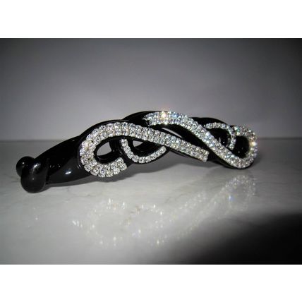 Black or brown sparkly banana hair claw clip with crystals rhinestones