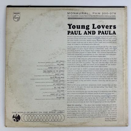 Paul & Paula – Sing For Young Lovers Vinyl LP Record Album MONO PHM 200-078