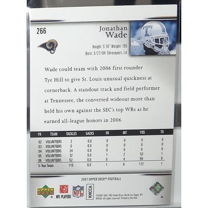 2007 Upper Deck JONATHAN WADE (Tennessee/Rams) STAR ROOKIE #266