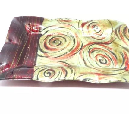 Soft Swirl Trinket Plate Red & Black Fluted Glass 3 CM Gift Home Decor Furnish