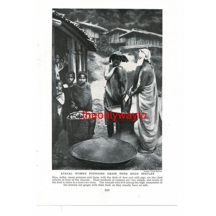 Atayal Women Pounding Grain, Formosa (Taiwan), Book Illustration (Print), c1920
