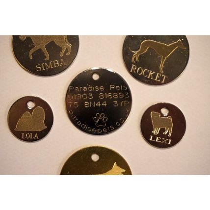 PERSONALISED DOG ID TAGS ANY BREED ENGRAVED BOTH SIDES 4 SIZES many options