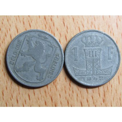 Belgium 1942 1 Franc Belgique (French Text) Coin