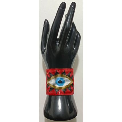 Traditional Huichol Art. Mexico Glass Seed Beads Bracelet. SACRED EYES 2