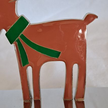 Metal Silver REINDEER Christmas STOCKING HANGER Mantel Holder Hook Snow Enamel