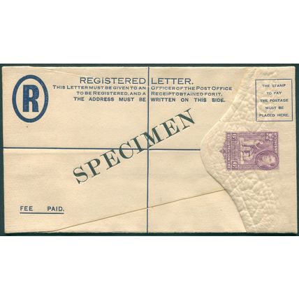St Vincent 1951 6c violet on cream Registered Envelope SPECIMEN H&G 7