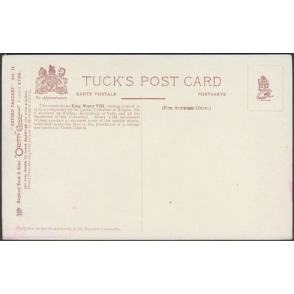 Cardinal Wolsey Receives Henry VIII, Oxford Pageant, 1907 - Tuck's Postcard
