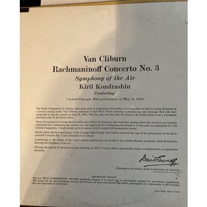 Van Cliburn Rachmaninoff Concerto No. 3-LP -RCA Victor