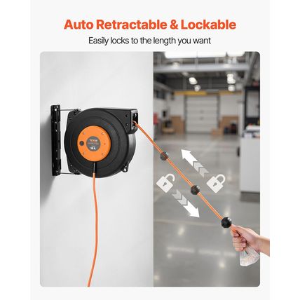 VEVOR Retractable Extension Cord Reel, 50 FT Heavy Duty 14AWG/3C SJTOW Power Cor