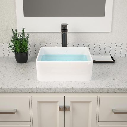 Dcolora 15X15" White Ceramic Porcelain Square Bathroom above Counter Vessel Sink