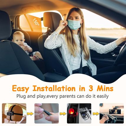 2-Kids Baby Car Camera for Seat: 6.9 Inch Ultrawide Display with Two Cameras Rea