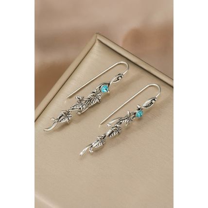 Silvery Vintage Ivy Leaf Gemstone Dangle Earrings