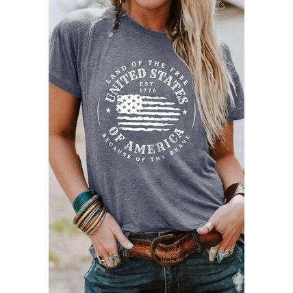 Gray United States Of America Flag Graphic Print T Shirt
