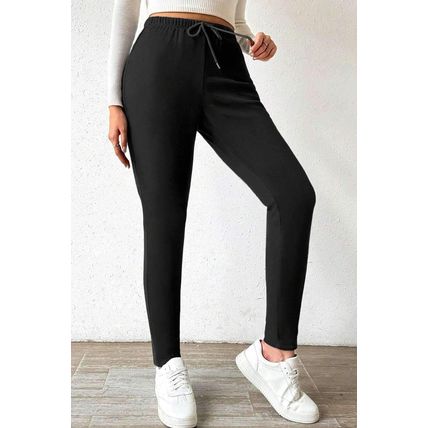 Black Thermal Lined Drawstring High Waist Leggings