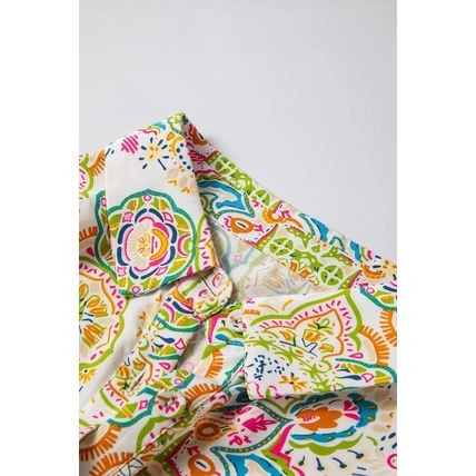 White Paisley Print Buttoned Knotted High Waist Midi Dress