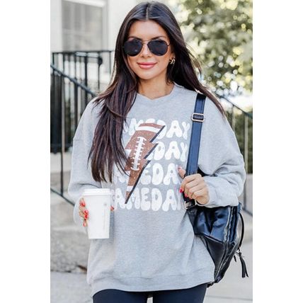 Gray GAME DAY Lightning Rugby Football Print Pullover Sweatshirt