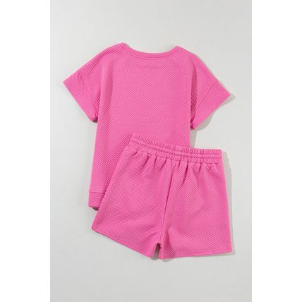 Strawberry Pink Sequined MAMA Letter Graphic Textured Short 2pcs Set