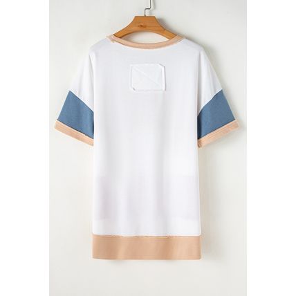 Multicolour Colorblock Patchwork Side Split Tunic T Shirt