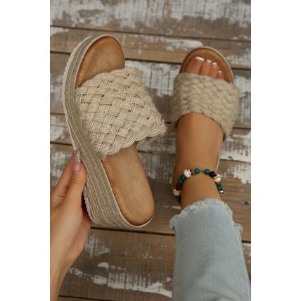 Smoke Gray Woven Wide Band Platform Slippers