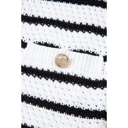 Black Stripe V Neck Gold Buttons Elegant Sweater Vest
