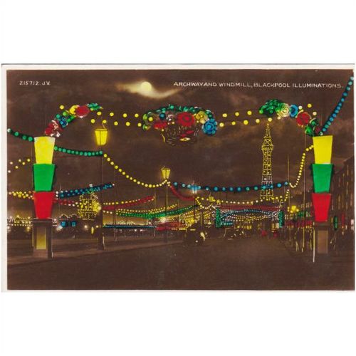 Archway & Windmill, Blackpool Illuminations Lancashire Postcard (LAN6491)