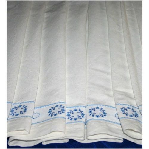 Vintage 1970 Blue White Embroidered Linen Sheet Size 82" X 126" French Rare